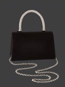 Bolso de mano con broche de lazo y cristales, elegante bolso de mano con cristales para bodas y fiestas, bolso de fiesta elegante para damas, set de 3 piezas con colgante de cristales brillantes: collar, aretes y pulsera, ideal para fiestas, bailes de graduación, bodas y cenas.