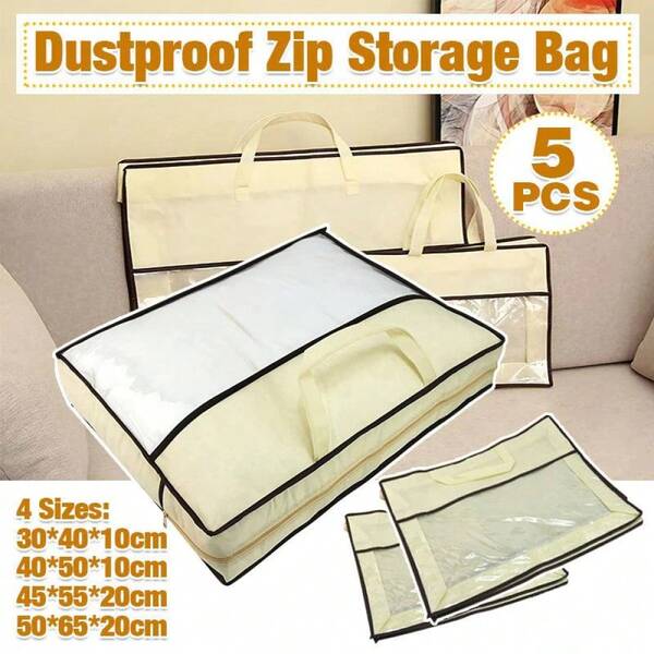 5x Dustproof Zip Storage Bag Non-Woven Waterproof Quilt Storage Pillow Organizer