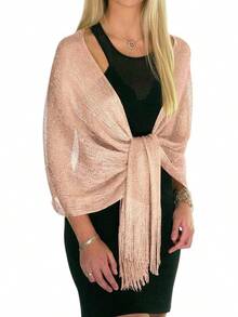 Metallic Glitter Shawl Wrap For Evening Dresses And Weddings - الخوخ الوردي الباهت - مشاهدة 1