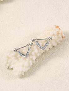 Nooxian 1 对女士不锈钢 V 形皇冠锆石螺丝耳环，时尚朋克穿孔日常配饰 - 銀色 - 查看 2