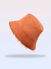 1pc Solid Color Dopamine Lace Patchwork Bucket Hat, Simple Versatile Stylish Fashion Casual Sun Protection Travel Beach Hat