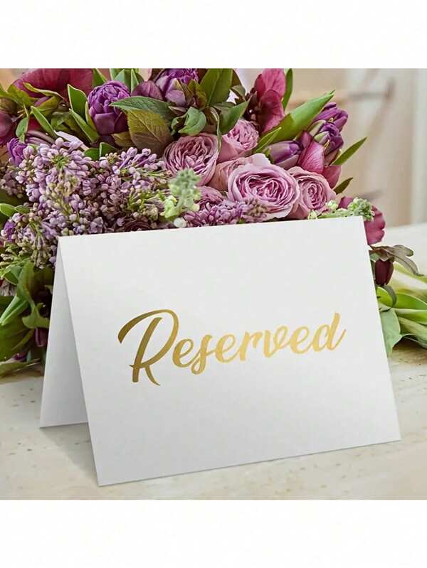 50/30/20/10pcs Simple White Reserved Place Cards, Double-Sided Gold Foil "Reserved" Cards, Seat Reservation Signs, Birthday Party Place Cards, For Dining Tables, Conferences, Weddings, Banquets, Restaurants