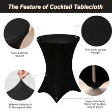 1 pieza Cubierta de mesa de cóctel de poliéster elástica, adecuada para decoración de mesa de bar redonda, mantel ajustable de 4 vías para eventos de boda y fiesta