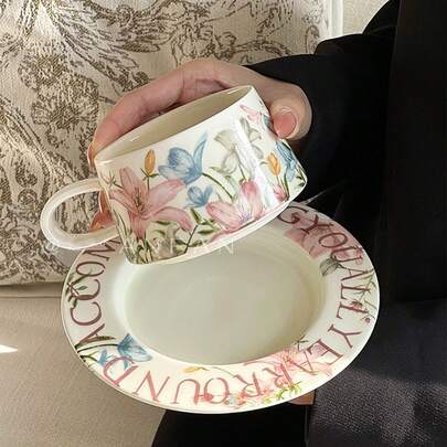 Retro Monet Garden kaffekopp och fatset, lyxig eftermiddagstekopp keramisk dricksglas presentask