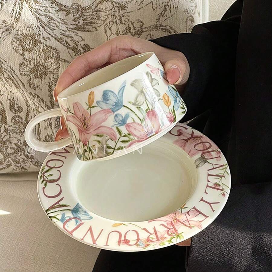 复古莫奈花园咖啡杯碟套装，奢华下午茶杯陶瓷饮具礼盒