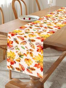 1Pc Autumn Thanksgiving Polyester Table Runner,Retro Orange Maple Leaf Pattern Fall Kitchen Table Cover,Autumn Harvest Festival Table Flag,Thanksgiving Party Tablecloth,Happy Thanksgiving Day Decor,Home Decor,Table Decor,Indoor&Outdoor Decor,Holiday Partry Favors - Multicolor - View 2