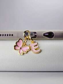 1pc创意粉色蝴蝶字母/欧式26个大写字母缩写/手机防尘塞/装饰/挂件/吊坠/手机挂钩/精致/节日使用保护您的设备/适用于Type-C/Lighting（5-14）型号 - 粉色 - 查看 38