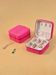 1pc Minimalist Jewelry Box, Portable PU Material Jewelry Case, Summer Travel Jewelry Storage Box, Mini Jewelry Organizer Box For Earrings, Necklaces, Rings, Jewelry Display And Storage, Large Capacity Jewelry Holder, Suitable For Earrings, Rings, Necklaces, Bracelets, Nail Art, Gifts For Mother's Day, Christmas, Halloween, Women For Women Storage Organizer Travel Essentials Back To School Dormitory Storage