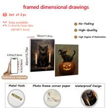 2 pièces Impression murale d'art chat noir pour Halloween, décoration d'horreur, décoration de maison de campagne sombre, impression gothique d'Halloween, impression cœur sorcière, cadeau chat lady Halloween, art mural, affiches, art mural avec cadre pour salon, chambre à coucher, bureau, etc. - Parfait pour les vacances, murales, affiches, cadeaux d'anniversaire, cadeaux de remise des diplômes! Fait de canevas (cadre en option)