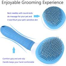1PC Pet Hair Removal Comb Flea Comb, 2025 Upgraded Cat Brush With Release Button, One-Click Self Cleaning Pet Hair Removal Combs, For Massaging And Cleaning Shedding Pet Hairs (Blue)