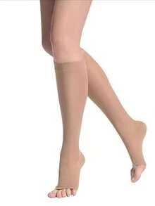 1 Pair Women Men Compression Socks Toeless Open Toe Footless 10-20 Mmhg Knee High Pregnant Nurses Pregnancy Maternity Cute Sports Gold Fit Cycling Adult Women - Beige - View 7