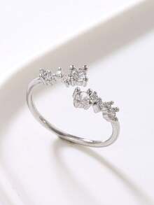 1pc Fashionable Versatile Niche Geometric Zirconia Open Ring - Silver - View 2