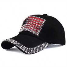 1 Piece Embroidered American Flag Baseball Cap With Diamonds, Outdoor Sun Protection Casual Hat For Boys And Girls Spring And Fall Travel Beach Vacation Use