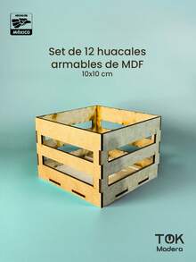 Set 12 huacales de madera MDF 10x10 cm armables para centros de mesa, recuerdos de boda, XV años, bautizos, manualidades, dulceros y decoración rústica - Café integral - Ver 1