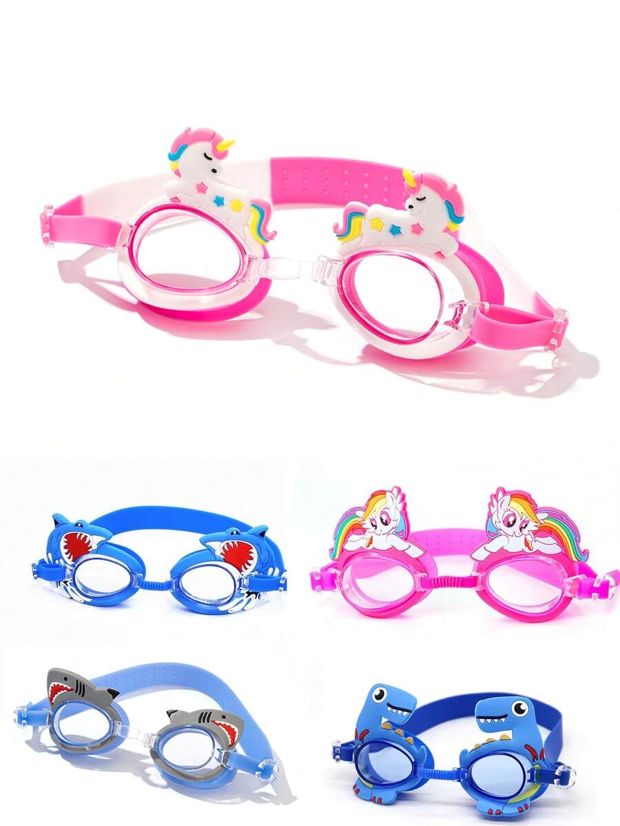 1pc Kids Cute Unicorn Swimming Goggles, Rainbow Horse And Little Shark Waterproof Swim Goggles, Protective Eyewear