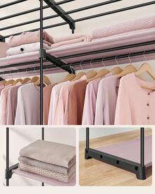 Armoire en Tissu avec Barres à Suspendre, Porte-Manteau, Pliable, pour Chambre, Bureau, 140 x 43 x 174 cm, Vert Olive/Bleu foncé/Violet lavande/Noir/Gris - Prune - Voir 4