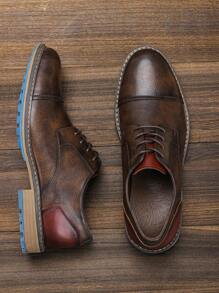 Zapatos casuales para hombre, zapatos de negocios tipo derby, con suelas de goma cómodas, en estilo retro de bloques de color, aptos para el trayecto diario y caminar