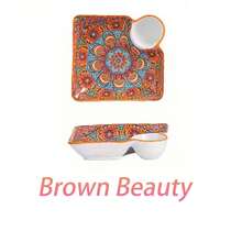 1pc Bohemian Ceramic Dinner Plates With Sauce Dish, Rectangle Decorative Dipping Sauce Plates, Multi-Compartment Serving Trays For Dumplings, Breakfast, Fruits - Perfect Gift For Christmas Dinner, Thanksgiving, Easter Brunch, Mother's Day & Housewarming - 19.05 Cm,School Supplies - Multicolor - View 14