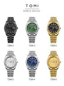 TOMI 男士手表套装包括星星胸针、戒指、奢华简约表盘、钢表带，适合送礼、节日、家庭、日常生活、节日 - 彩色 - 查看 2