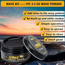 Goiple Men's 360 Wave Pomade Hair Builder Kit For Wavy Hairstyle, Strong Hold Long-Lasting Pomade & Wave Butter,Easy Rinse For Silky Shiny Frizz-Free Waves,Includes Curved Wave Brush, Durag Long Tail Wide Straps Cap,Comb & Mirror For Daily 360 Wave Training - Black Set Wax - View 3