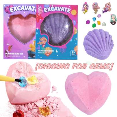 挖掘宝藏：青少年 DIY 考古挖掘玩具 - 教育性手工活动，适合男孩和女孩，圣诞节和万圣节的完美礼物，挖掘玩具，互动亲子游戏，紫色配彩色心形设计，DIY 工艺套装创意教育玩具