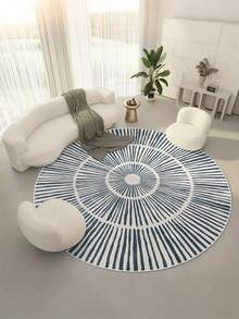 1 Stück runder Teppich mit blauen verstreuten Linien - Ultra weich und bequem für Schlafzimmer, Wohnzimmer, Arbeitszimmer, Büro, Eingangsbereich, Raumdekoration als Bodenvorlage, einfach und modern, saugfähig, waschbar und rutschfest, Teppich für Wohnzimmer - Ganzjahres-Innenraumdekoration, kaschmirartiger runder Schlafzimmerteppich, Teppiche für Schlafzimmer, Bettteppiche, Teppiche für Wohnzimmer, dekorativer Teppich, Hausdekoration, Schlafzimmerdekoration, Herbstdekoration
