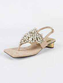 Destaque de Verão! Sandálias Pós-Dedão Pérola de Damasco, Atmosfera de Fada Francesa, Perfeitas para Férias, Compras e Encontros, Detalhes Deslumbrantes - Damasco - Visão 9