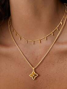 Nuova collana con ciondolo a forma di quadrato placcato in oro 18 carati con cristalli di zirconia cubica, catena a clavicola a forma di quadrifoglio portafortuna, gioiello di moda come regalo