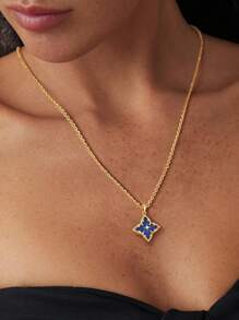 Nuova collana con ciondolo a forma di quadrato placcato in oro 18 carati con cristalli di zirconia cubica, catena a clavicola a forma di quadrifoglio portafortuna, gioiello di moda come regalo