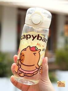 男女通用水豚卡通可重复使用塑料杯（带吸管）- 适合户外、运动和日常使用