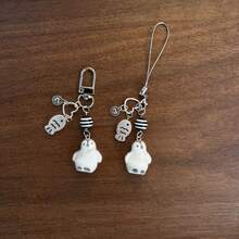 New Design Y2K Style, Cute Black & White Penguin Beaded Flocked Phone Lanyard, Phone Charm, Phone Accessory, Bag Charm, Keychain - Black and White - View 5