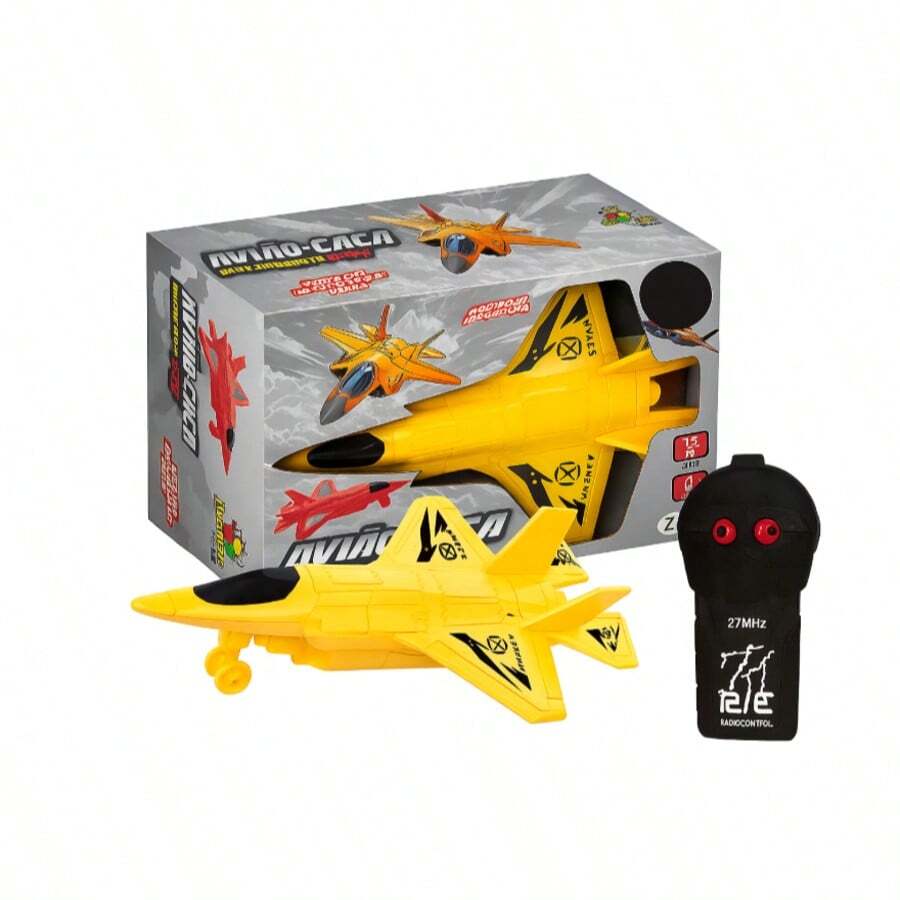 Avião de Brinquedo Estilo Caça com Controle Remoto 2 Funções Cor Amarela - Multicolorido - Visão 1