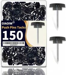 120 PCS Flat Gold Push Pins Wall Thumb Tacks Walls Flat Thumbtacks Push Pin Bulletin Board Shadow Box Display Thumbtack Cork Board - 清晰的黑色 - 查看 1