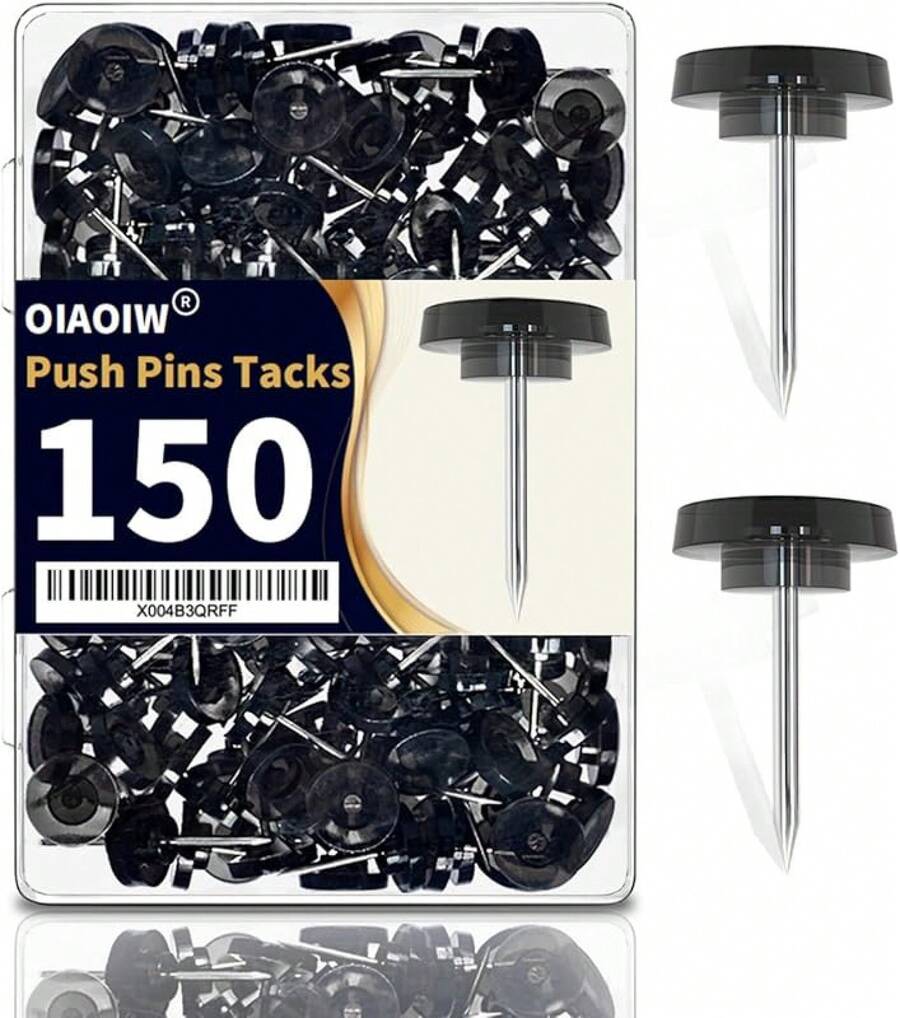 120 PCS Flat Gold Push Pins Wall Thumb Tacks Walls Flat Thumbtacks Push Pin Bulletin Board Shadow Box Display Thumbtack Cork Board - 清晰的黑色 - 查看 1