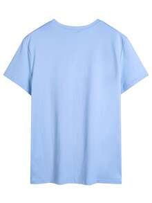 男士夏季字母印花圆领短袖休闲T恤 - 淺藍色 - 查看 7