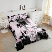 Pink Grey Abstract Duvet Quilt Full Size Geometric Bedding Set For Kids Boys Girls Decor Modern Comforter Set Breathable Soft Lightweight Microfiber Buffalo Check Bedroom Decor Bedclothes - 灰色 - 查看 6