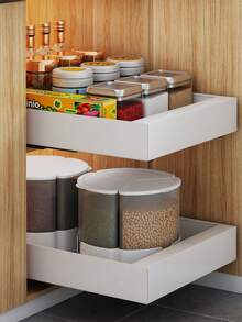 CASEGRACE 1 Peça Organizador Retrátil De Aço Inoxidável, Suporte De Puxar E Desenhar Armário, Cesta De Armazenamento E Puxar Em Aço Carbono Para Cozinha, Suporte De Tempero Em Camadas, Bandeja De Prato Em Gaveta Sob Caixa De Armazenamento De Pia, Suprimentos De Cozinha