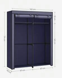 Armoire en Tissu avec Barres à Suspendre, Porte-Manteau, Pliable, pour Chambre, Bureau, 140 x 43 x 174 cm, Vert Olive/Bleu foncé/Violet lavande/Noir/Gris - Bleu azur - Voir 5