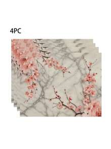 Juego de 1 pieza/4 piezas/6 piezas, Mantel individual de tela/lino de cocina, Mantel individual decorativo simple, Mantel individual con estampado de flores de ciruelo chino, Decoración de habitación para hotel, restaurante, fiesta festiva, Adecuado para decoración de vajilla del hogar durante todo el año