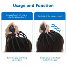 Electric Multi-Jaw Scalp Massager, 3 Levels Of Strength, Auto Shut-Off, 12 Massage Arms For Stress Relief And Hair Stimulation, With USB Charging Cable - 黑色 - 查看 5