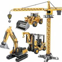 Camión contenedor para niños de gran tamaño, gran excavadora de ingeniería, grúa, juego de camión de juguete de aleación Juego de vehículos de ingeniería de juguete para niños: juego de simulación de obra de construcción con grúa excavadora y camión contenedor grande - Amarillo - Ver 4