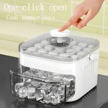 1 pieza Molde de cubitos de hielo rectangular de tipo prensado, diseño de cajón de doble capa con asa y tapa, gran capacidad, cubetero de hielo creativo hecho de material PP, ideal para refrigerador/congelador doméstico, fiestas de verano, bebidas, whisky y cócteles
