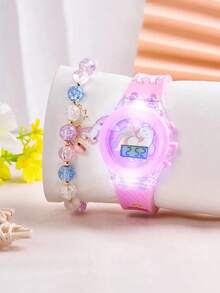 2/1pc Luminous Unicorn Quartz Jelly Watch Silicone Girl Cute Watch Paired With Rainbow Horse Bead Bracelet Watch Set The Perfect Gift For Girls, Suitable For Daily Wear, Parties,Christmas Back To School And Buying Gifts Souvenir To Give To Friends And Relatives Ladies' Watch Gift Set(Give Exquisite Gift Box) - Multicolor - View 5