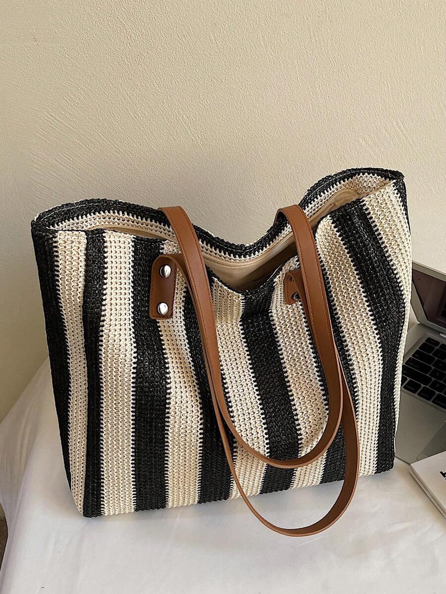 1 件大容量彩虹托特单肩包，简约设计适合旅行、旅游、海滩，新款 - 彩色 - 查看 1