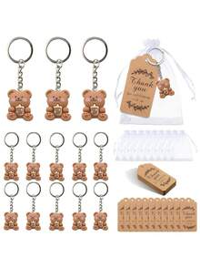 20 zestawów upominków na baby shower dla gości, breloki z misiami, podziękowania, etykiety Kraft, woreczki organzowe, upominki na przyjęcie w kształcie misiów, prezenty urodzinowe, chrzest, powrót do szkoły, przybory szkolne dla dziewcząt/chłopców, plecak, artykuły szkolne