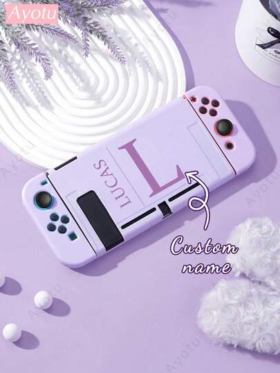 Ayotu 1 pieza Funda protectora personalizada con texto compatible con NS/Switch OLED/Switch Lite/2025 New Switch2 de 7.9 pulgadas, accesorios de Switch personalizados con nombre, incluye tapa base de NS y caja de almacenamiento de tarjetas de juego