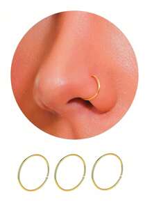 3Pcs 14K Gold Plated Nose Rings Hoops For Women/Men, 20 Gauge 8mm Small Thin Nose Piercing Jewelry, Tiny Septum Cartilage Helix Tragus Earrings Hoops Silver Rose Gold Black