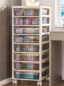 1件5层/6层大容量移动储物手推车带抽屉，滚动办公储物柜带万向轮和刹车，方便移动储物架顶部可存放物品，多功能移动储物柜，适用于办公室、书房、卧室和宿舍，工艺品、配件、文具、办公用品的整理和储存 - 彩色 - 查看 7