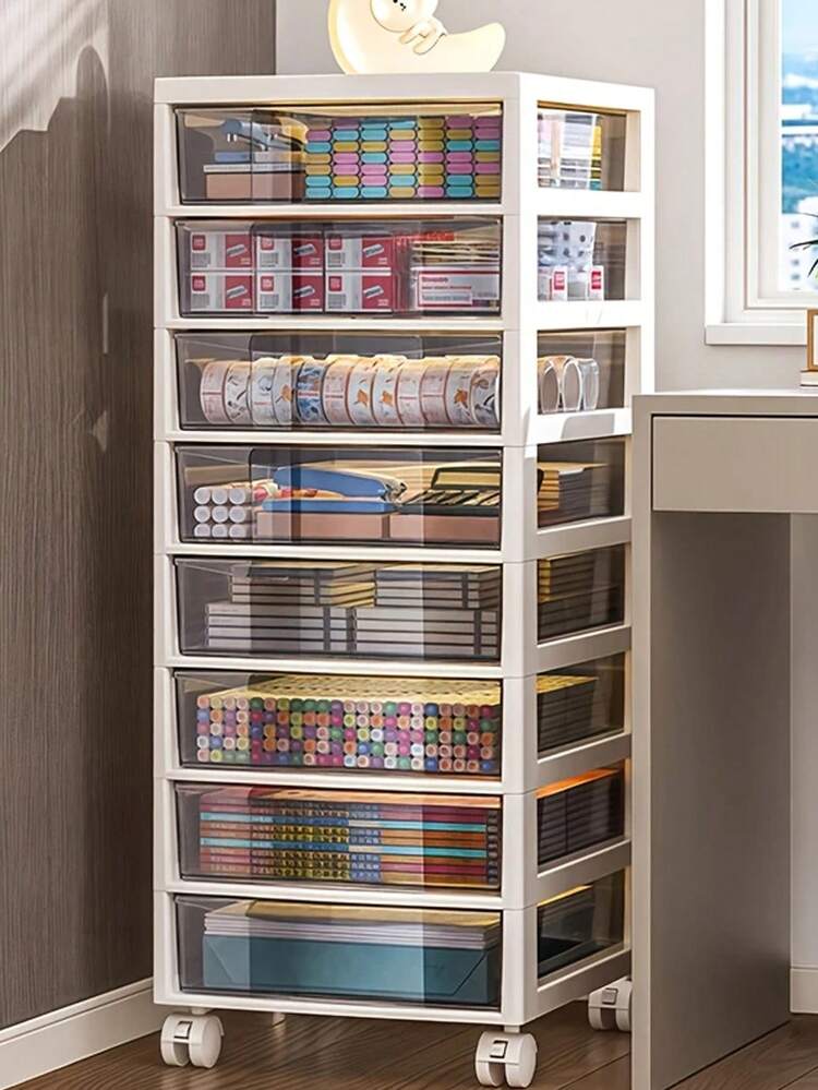 1 pieza Carrito de almacenamiento móvil de 5 o 6 capas de gran capacidad con cajones, gabinete de almacenamiento de oficina con ruedas universales y frenos, estantería de almacenamiento móvil conveniente cuya Top se puede guardar, gabinete de almacenamiento móvil multifuncional, adecuado para la oficina, el estudio, el dormitorio y la habitación, manualidades, accesorios, artículos de papelería, organización y almacenamiento de suministros de oficina - Multicolor - Añade 7
