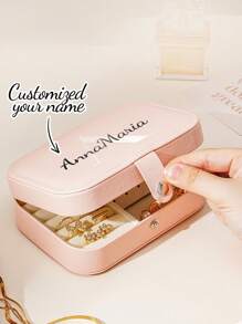 1 Stück personalisierter, individuell bedruckter Schmuckkasten mit Klappmechanismus, rosa PU Schmuckaufbewahrung, weißer tragbarer Schmuckkasten, schwarzer Reise Schmuckkasten, geeignet für Ringe, Halsketten, Ohrringe, Uhren, Lippenstifte und andere Schmuckaufbewahrung, Schlafzimmer, geeignet für Reisen und Zuhause, geeignet für Mädchen, Geschenke, Feste, Hochzeiten, Müttertagsgeschenke, Brautjungferngeschenke, Jubiläen, Abschlussgeschenke, Weihnachtsgeschenke